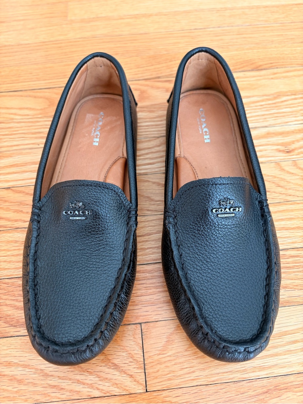 COACH Marley Driver Loafers Black Pebbled Leather Shoes Women's 6.5 B MINT